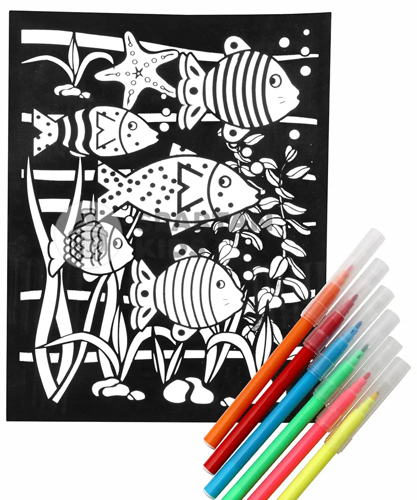 SPARTAN KIDS® Color Felt Fish Velvet Art - Drawing for Kids 6-12 Years - Fun Colouring Ideal Art Kit for Creative Learning - Foil Art Kit - Engaging Activity for Young Artists